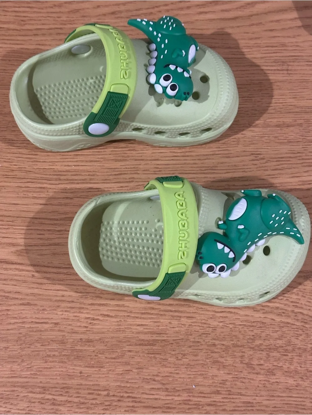 Kids Dinosaur Clogs 140mm Green Slip On Garden Shoes Toddler Boys Girls